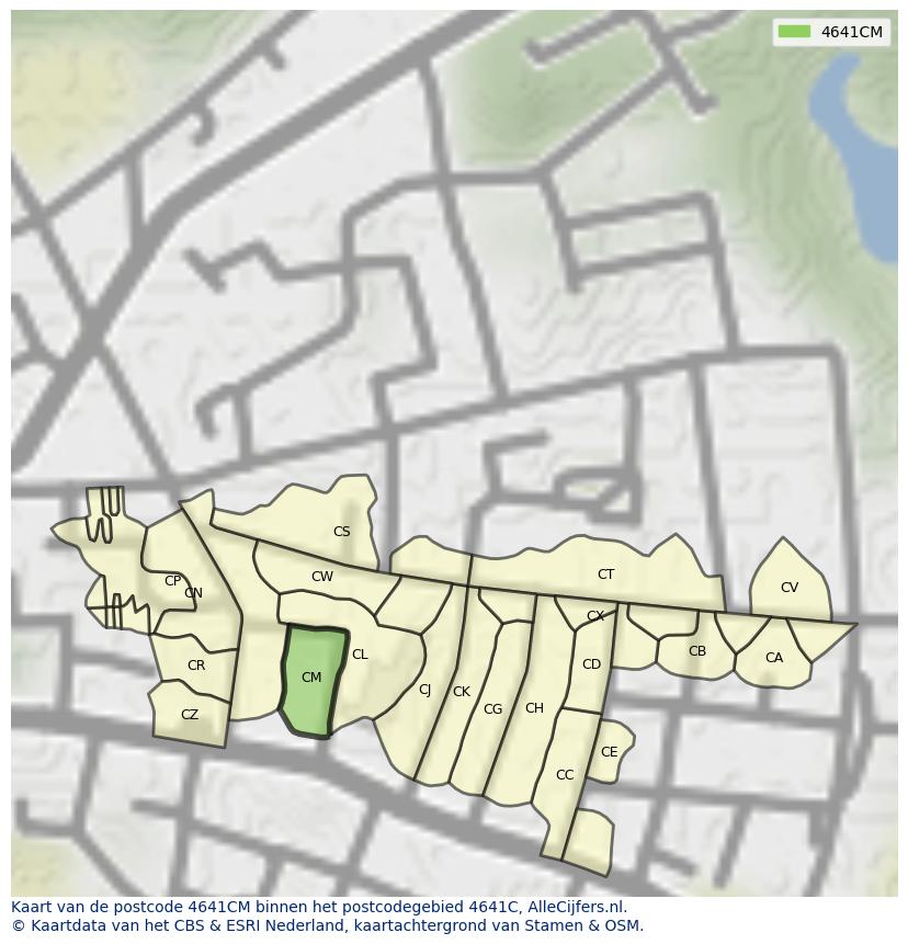 Afbeelding van het postcodegebied 4641 CM op de kaart.