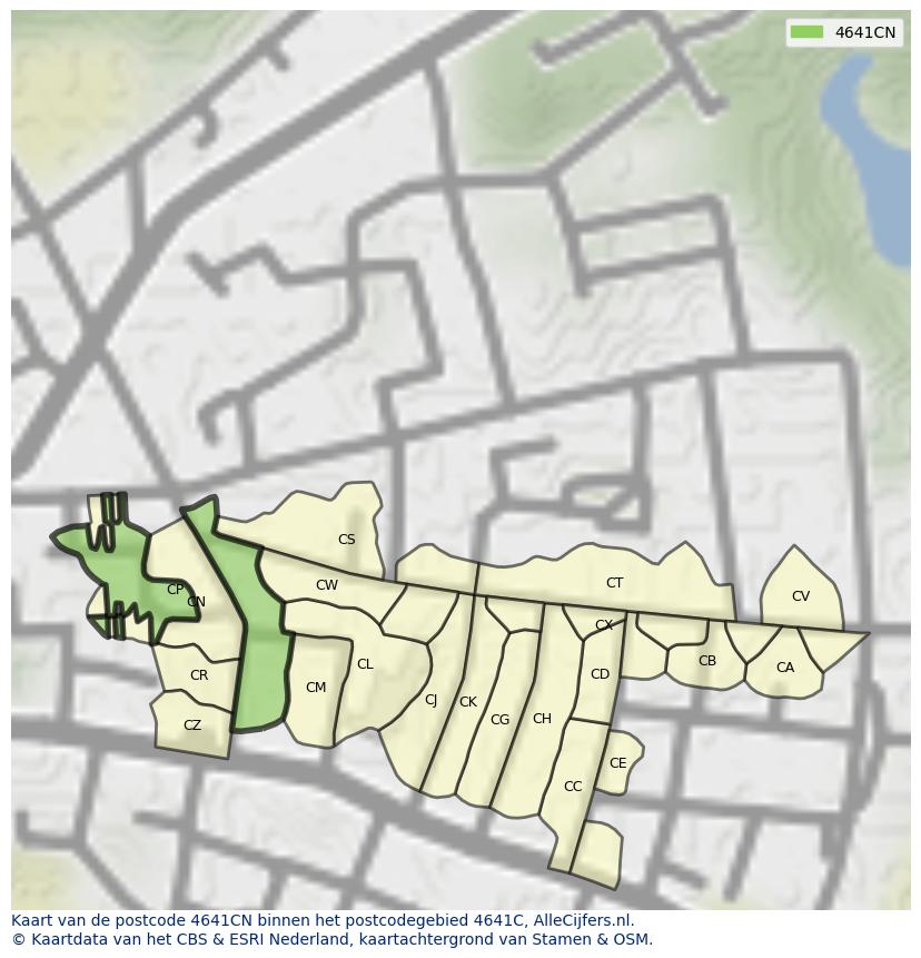 Afbeelding van het postcodegebied 4641 CN op de kaart.