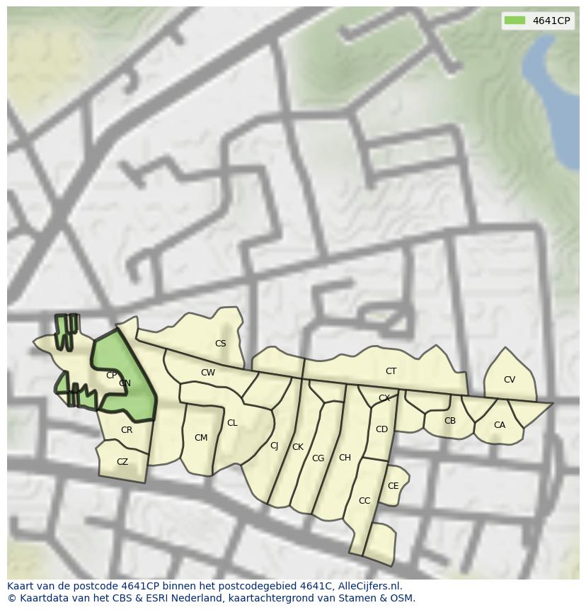Afbeelding van het postcodegebied 4641 CP op de kaart.