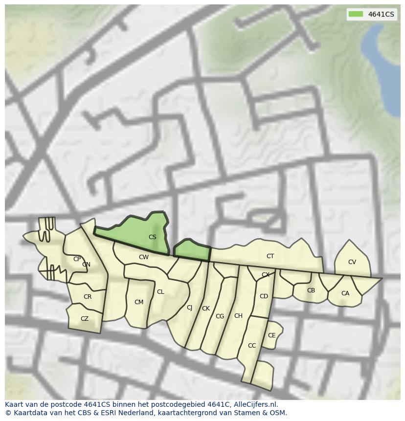 Afbeelding van het postcodegebied 4641 CS op de kaart.