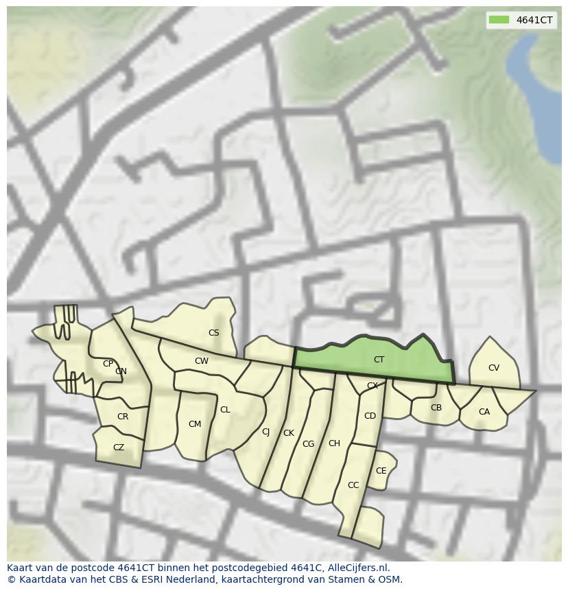 Afbeelding van het postcodegebied 4641 CT op de kaart.