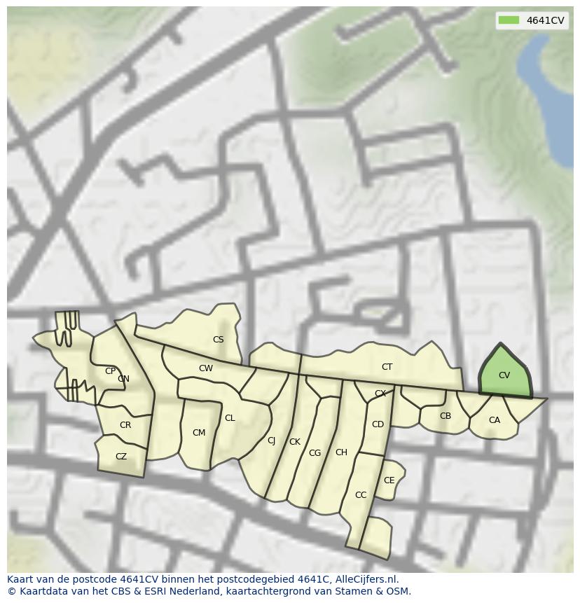 Afbeelding van het postcodegebied 4641 CV op de kaart.