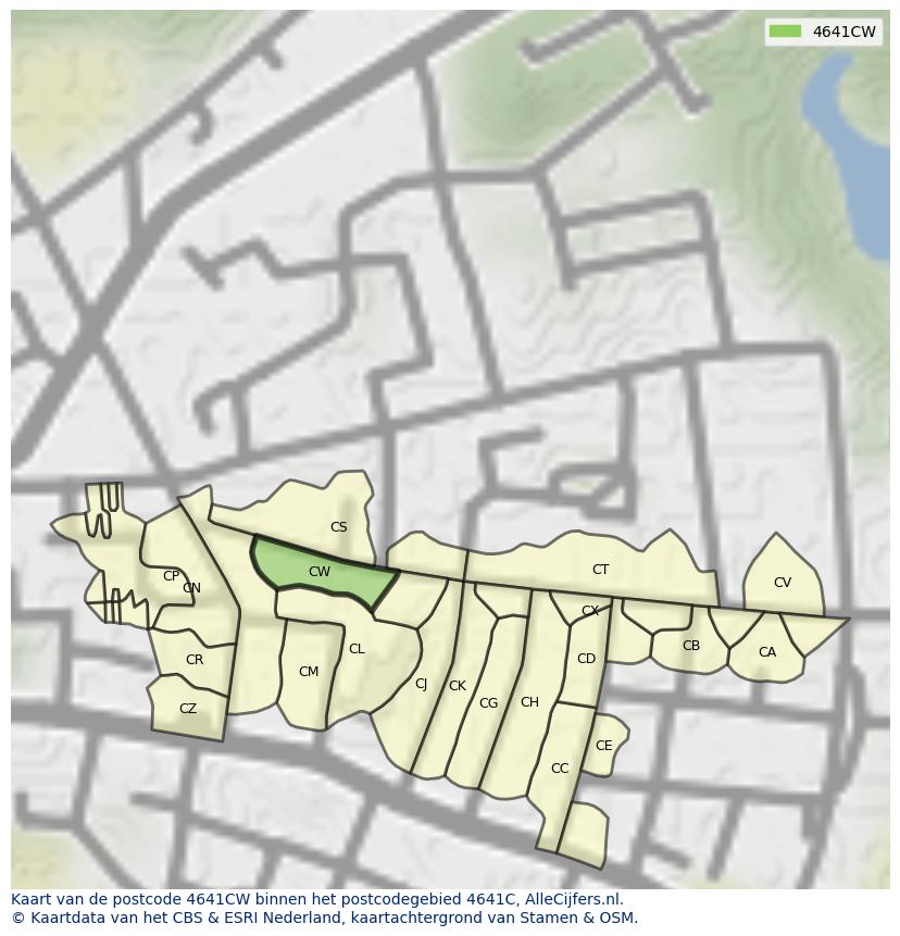 Afbeelding van het postcodegebied 4641 CW op de kaart.