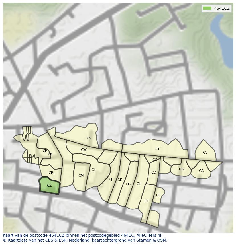 Afbeelding van het postcodegebied 4641 CZ op de kaart.