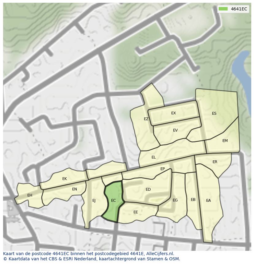 Afbeelding van het postcodegebied 4641 EC op de kaart.