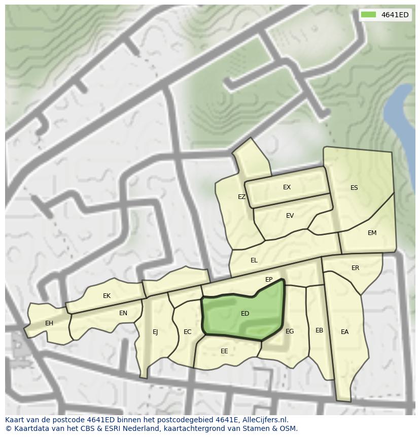 Afbeelding van het postcodegebied 4641 ED op de kaart.