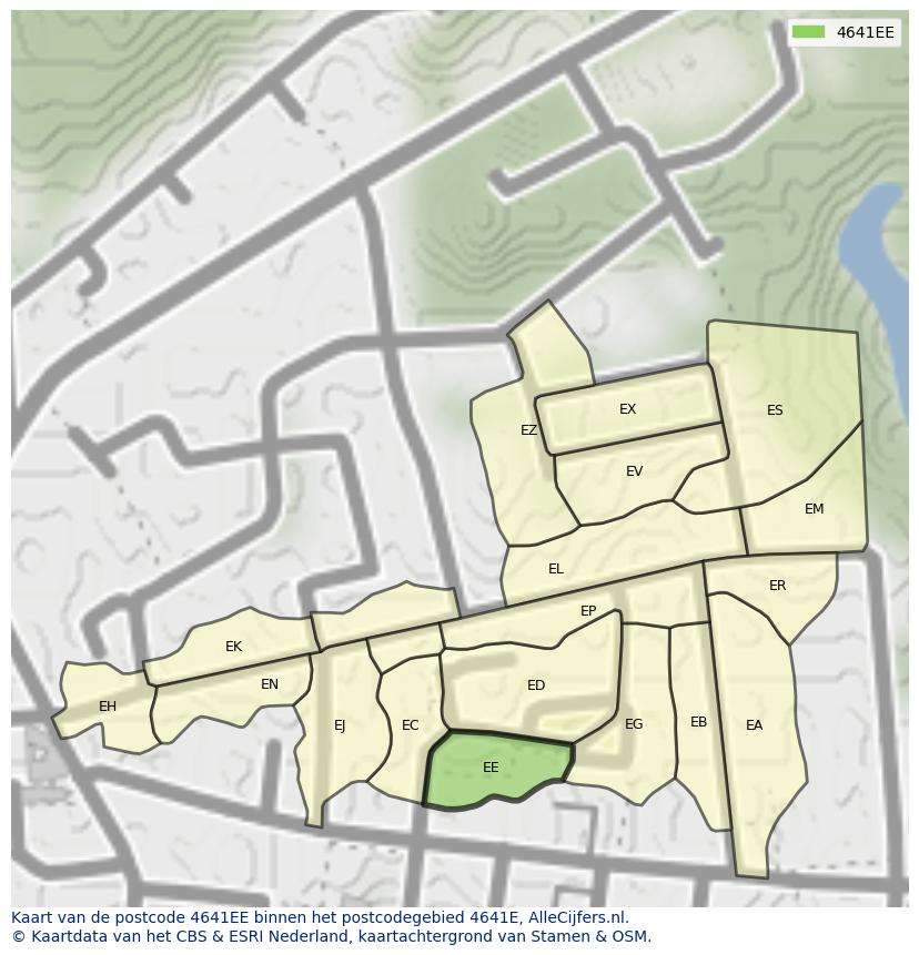 Afbeelding van het postcodegebied 4641 EE op de kaart.