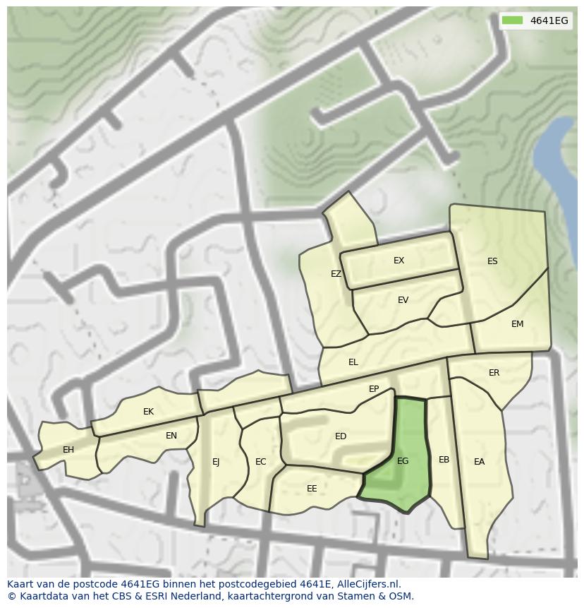 Afbeelding van het postcodegebied 4641 EG op de kaart.