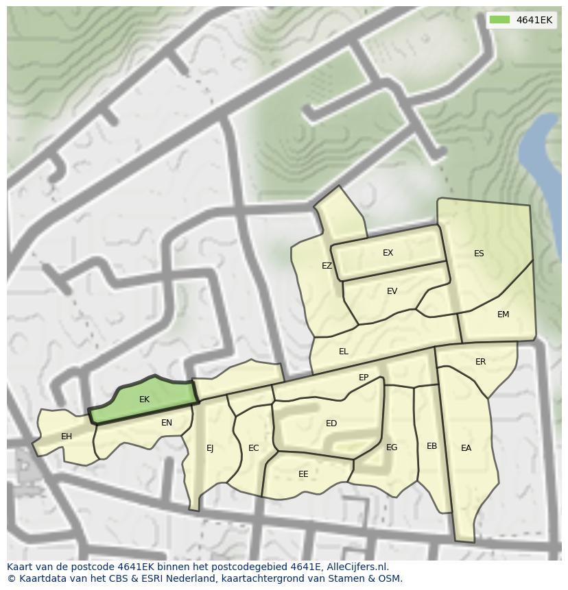 Afbeelding van het postcodegebied 4641 EK op de kaart.