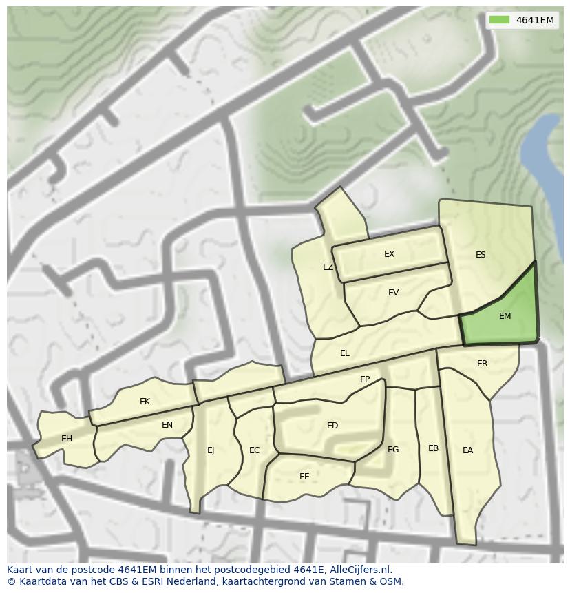 Afbeelding van het postcodegebied 4641 EM op de kaart.