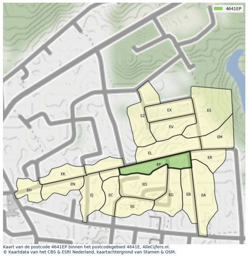 Afbeelding van het postcodegebied 4641 EP op de kaart.