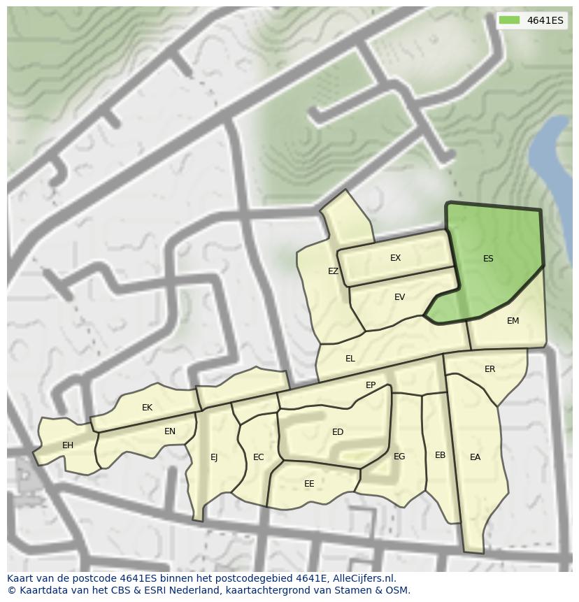 Afbeelding van het postcodegebied 4641 ES op de kaart.