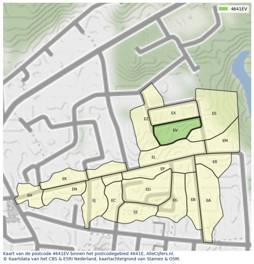Afbeelding van het postcodegebied 4641 EV op de kaart.