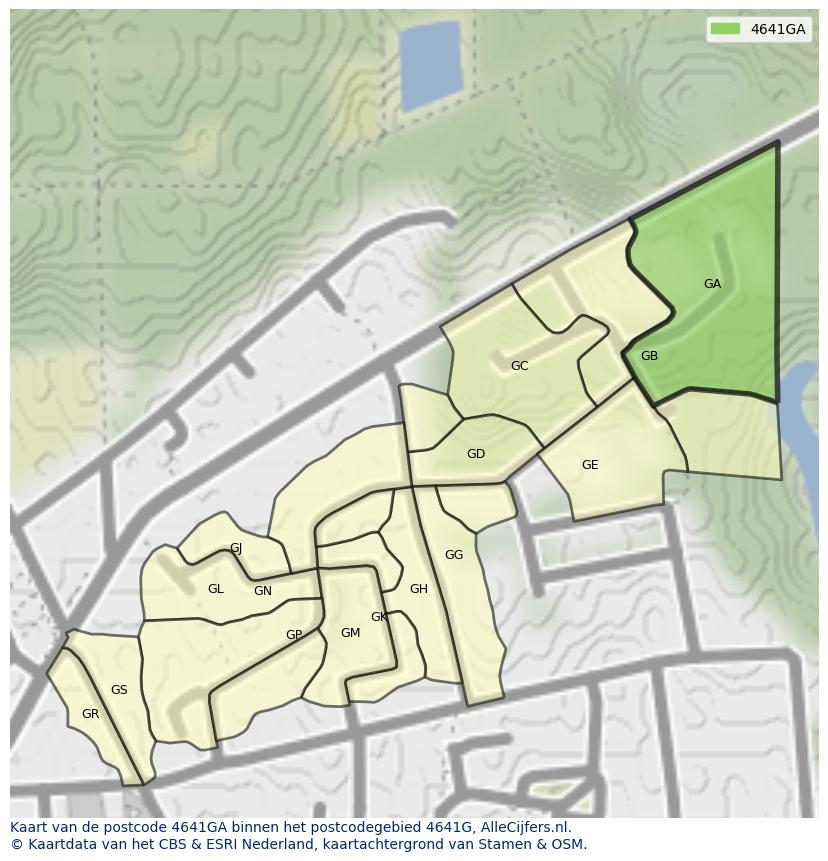 Afbeelding van het postcodegebied 4641 GA op de kaart.