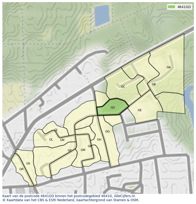 Afbeelding van het postcodegebied 4641 GD op de kaart.
