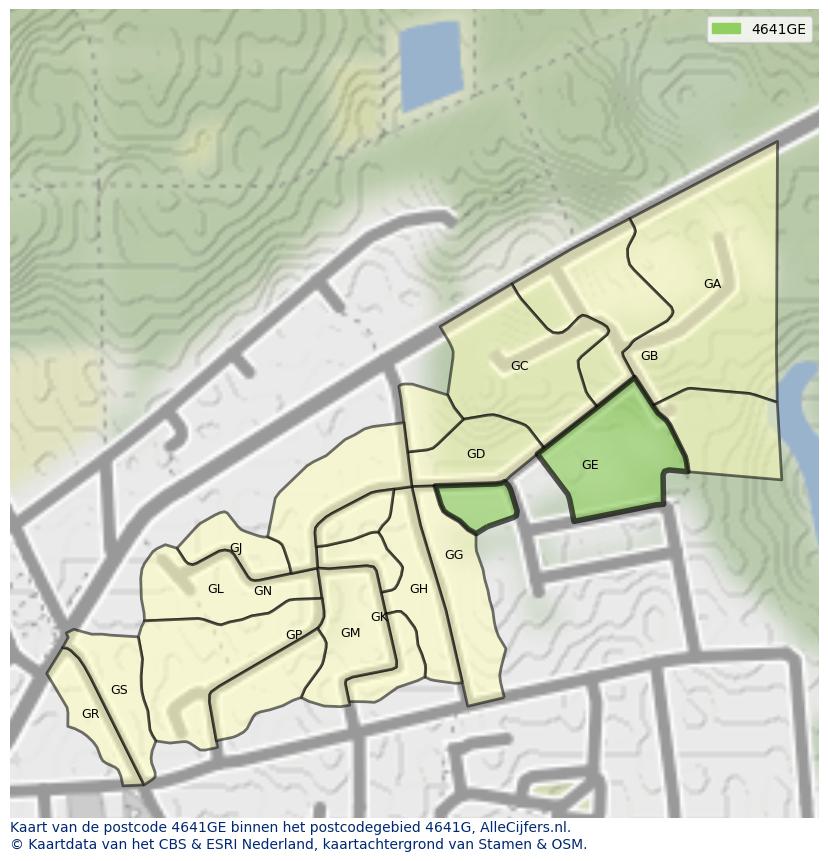 Afbeelding van het postcodegebied 4641 GE op de kaart.