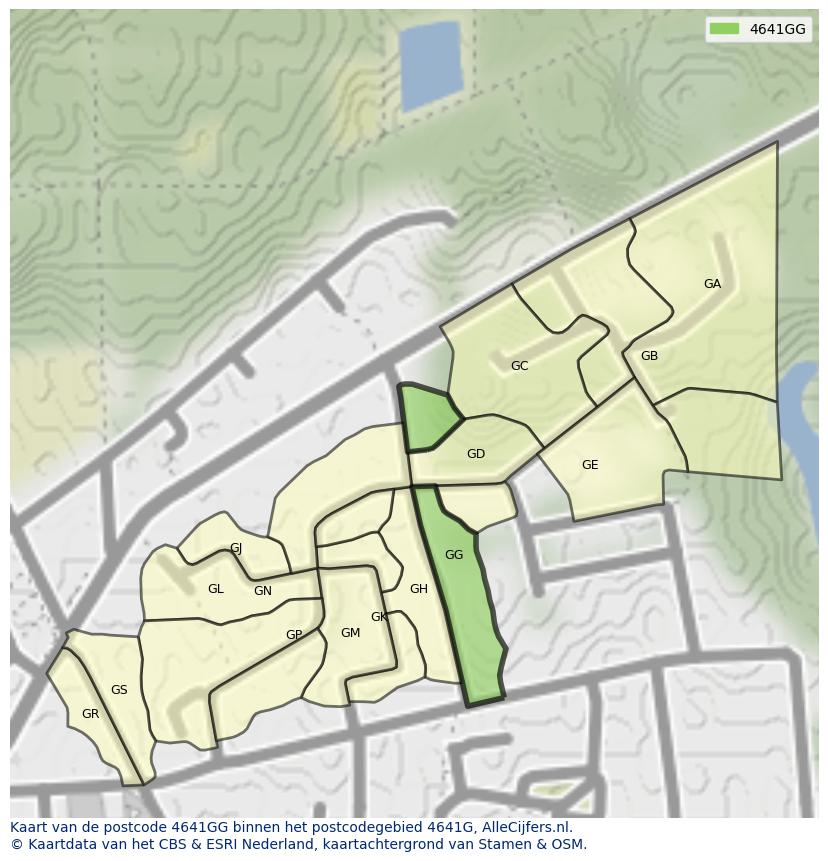 Afbeelding van het postcodegebied 4641 GG op de kaart.