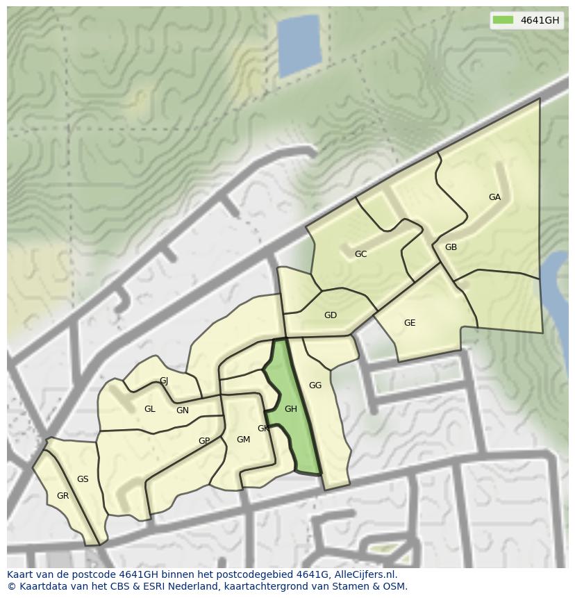 Afbeelding van het postcodegebied 4641 GH op de kaart.