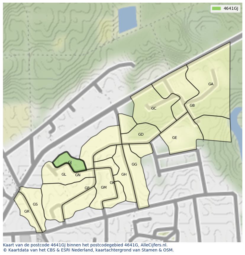 Afbeelding van het postcodegebied 4641 GJ op de kaart.