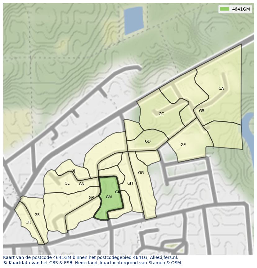 Afbeelding van het postcodegebied 4641 GM op de kaart.