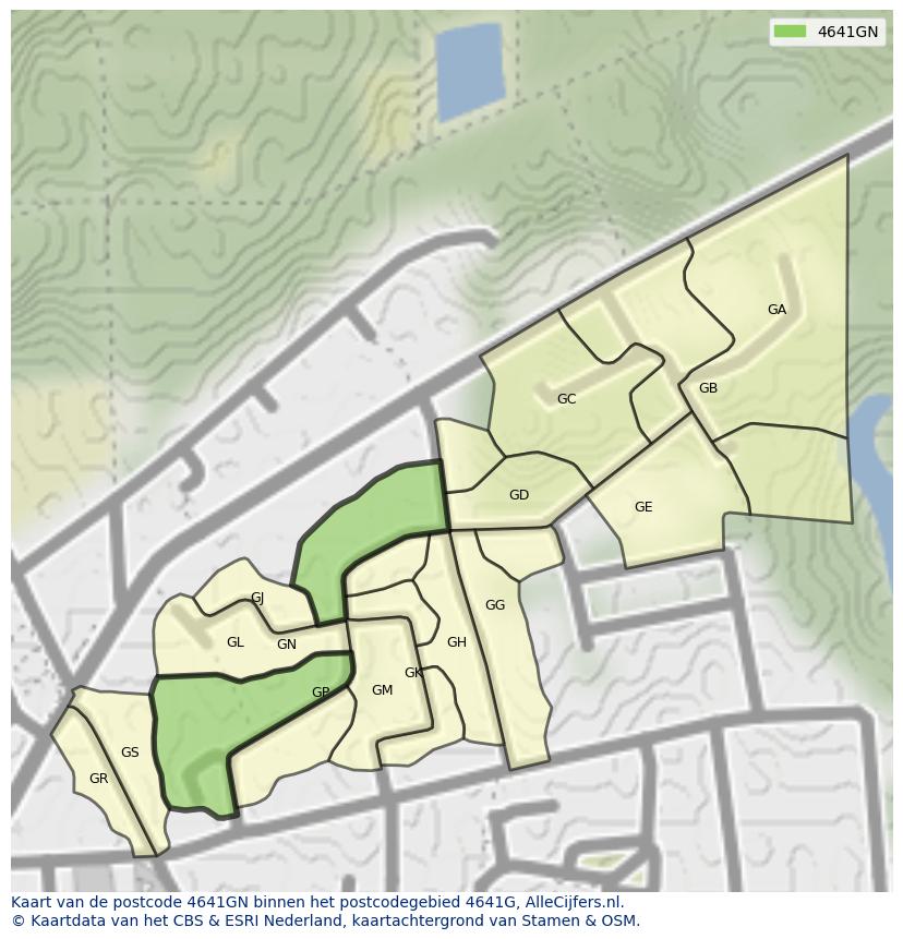 Afbeelding van het postcodegebied 4641 GN op de kaart.