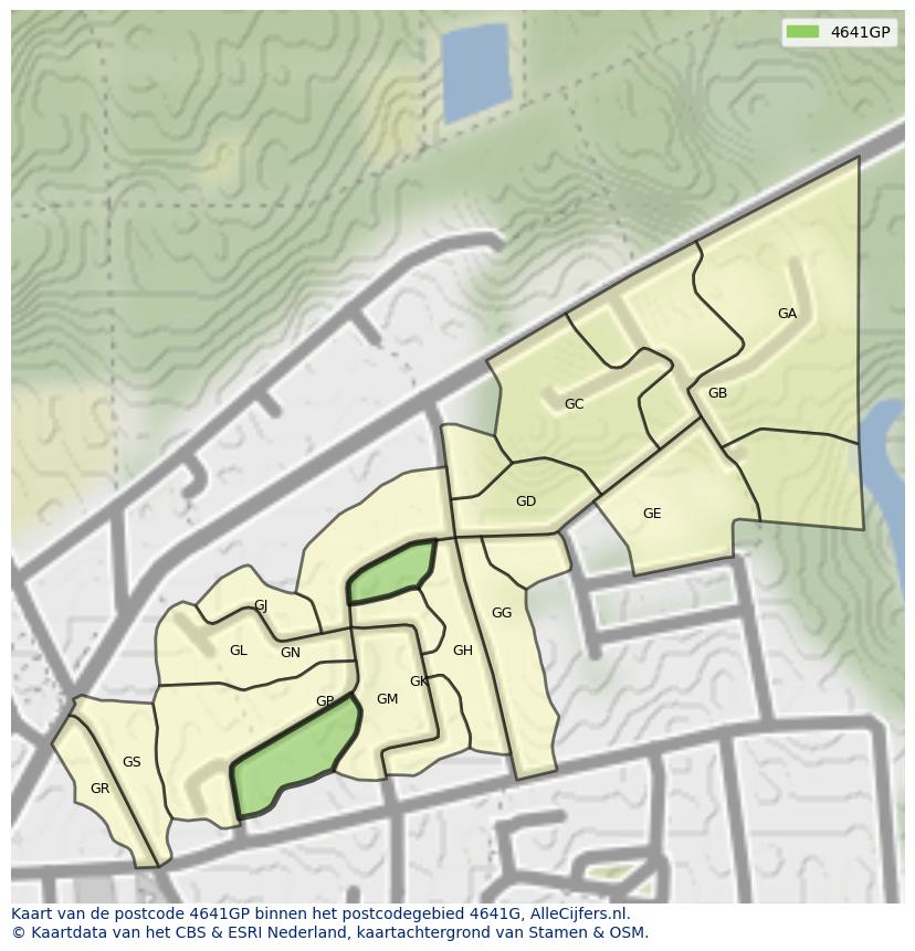 Afbeelding van het postcodegebied 4641 GP op de kaart.