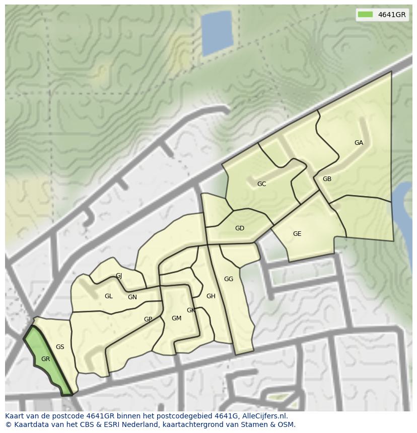 Afbeelding van het postcodegebied 4641 GR op de kaart.