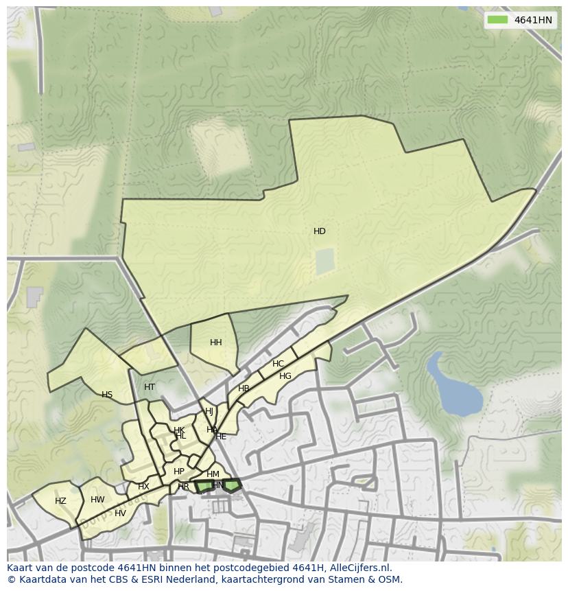 Afbeelding van het postcodegebied 4641 HN op de kaart.