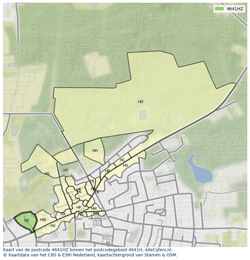 Afbeelding van het postcodegebied 4641 HZ op de kaart.