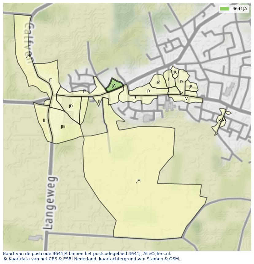 Afbeelding van het postcodegebied 4641 JA op de kaart.