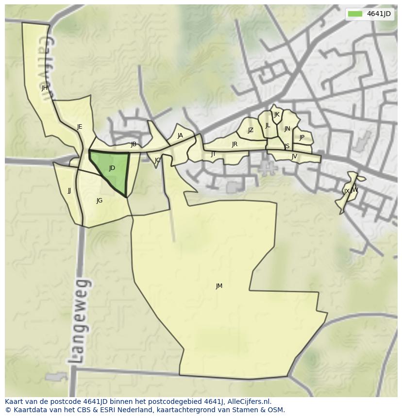 Afbeelding van het postcodegebied 4641 JD op de kaart.