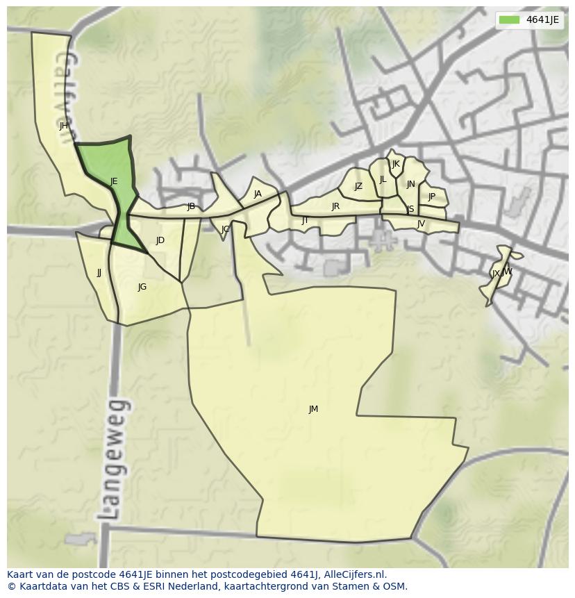 Afbeelding van het postcodegebied 4641 JE op de kaart.