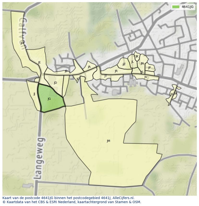 Afbeelding van het postcodegebied 4641 JG op de kaart.