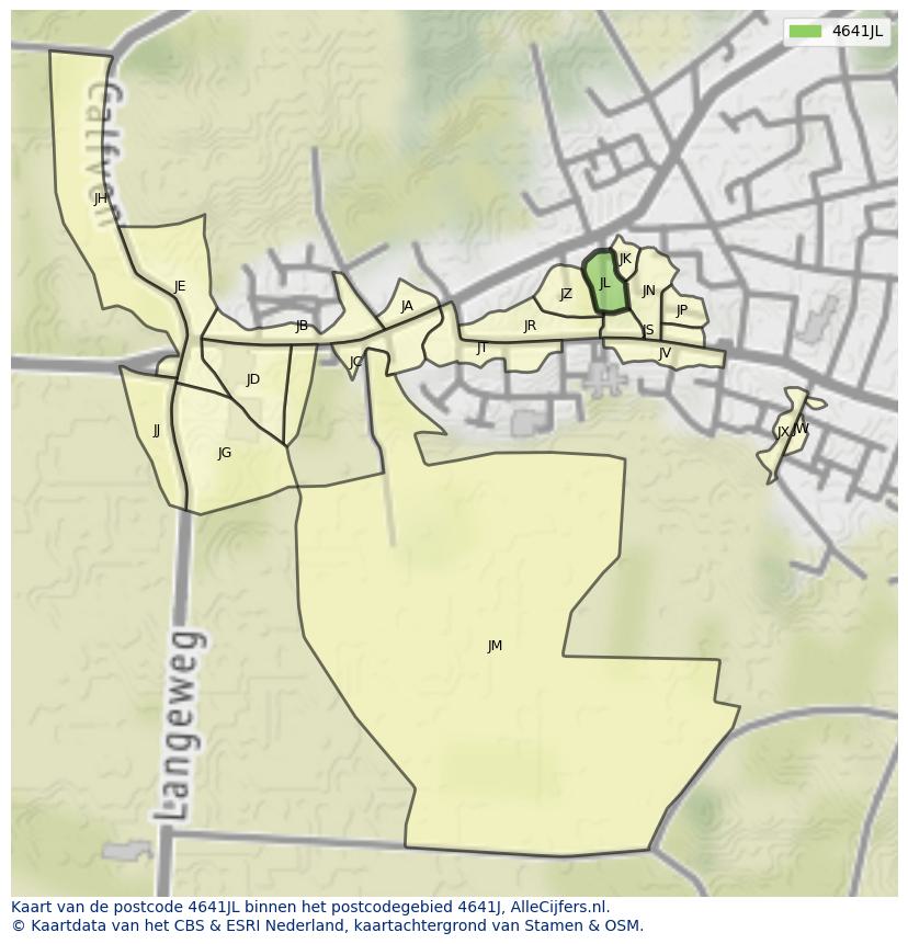Afbeelding van het postcodegebied 4641 JL op de kaart.