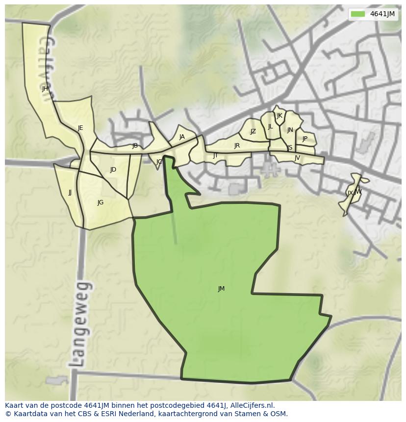 Afbeelding van het postcodegebied 4641 JM op de kaart.