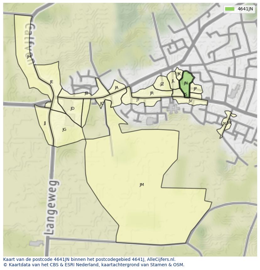 Afbeelding van het postcodegebied 4641 JN op de kaart.