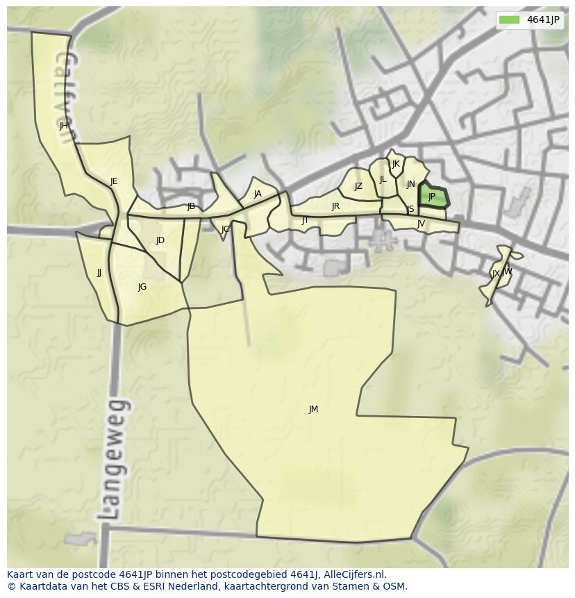 Afbeelding van het postcodegebied 4641 JP op de kaart.