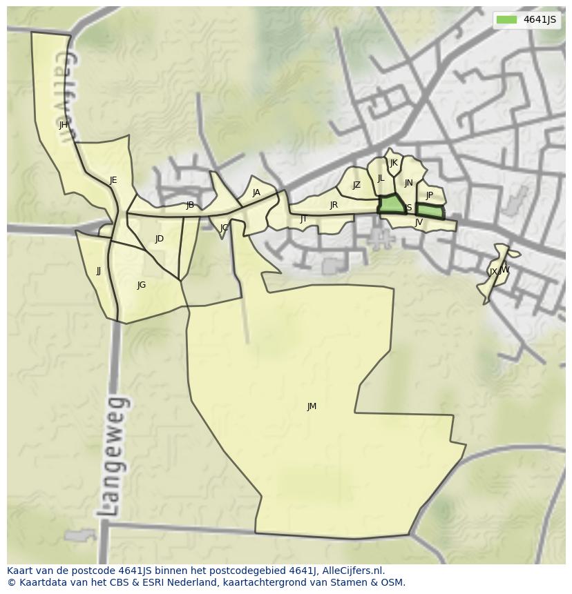 Afbeelding van het postcodegebied 4641 JS op de kaart.