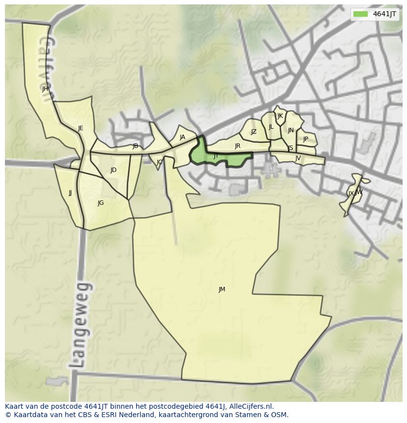 Afbeelding van het postcodegebied 4641 JT op de kaart.