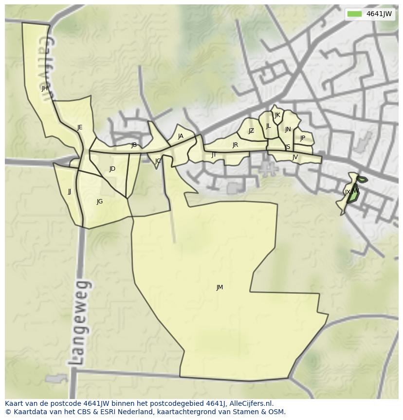 Afbeelding van het postcodegebied 4641 JW op de kaart.