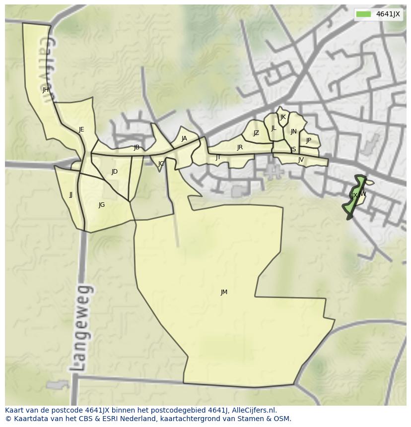 Afbeelding van het postcodegebied 4641 JX op de kaart.