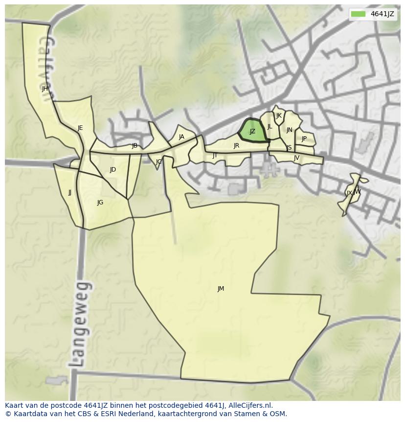 Afbeelding van het postcodegebied 4641 JZ op de kaart.