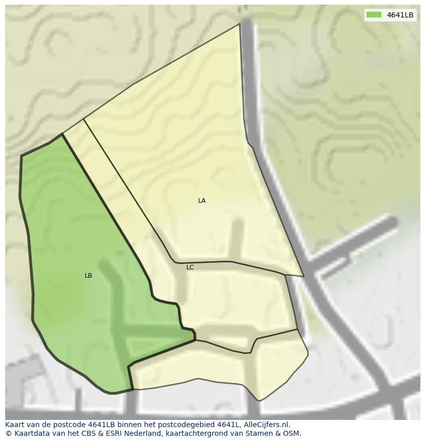 Afbeelding van het postcodegebied 4641 LB op de kaart.