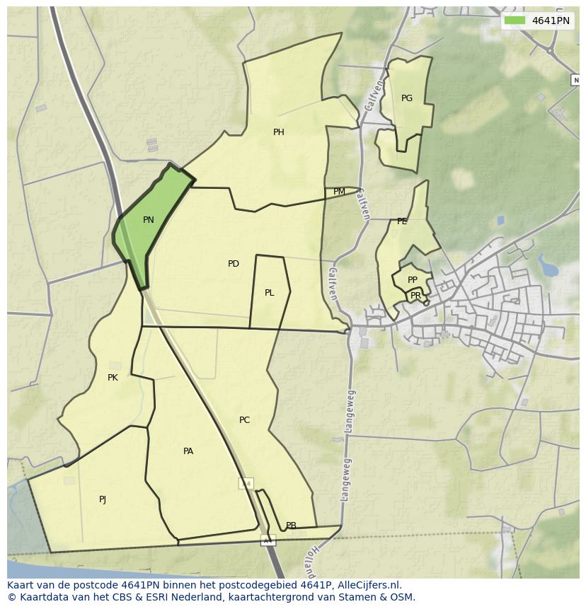 Afbeelding van het postcodegebied 4641 PN op de kaart.