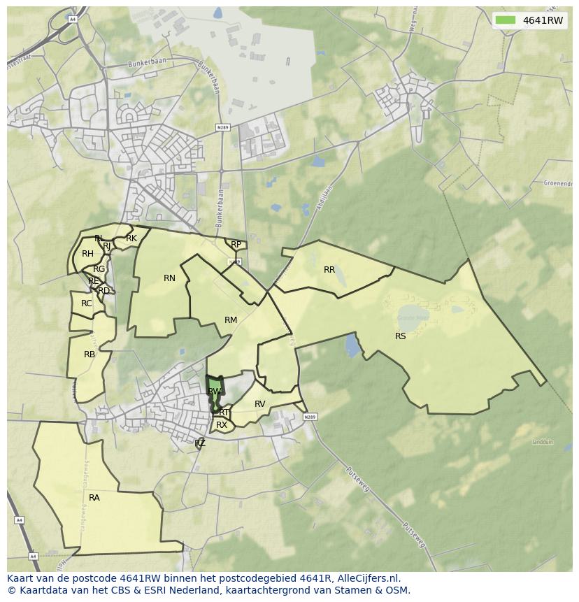 Afbeelding van het postcodegebied 4641 RW op de kaart.