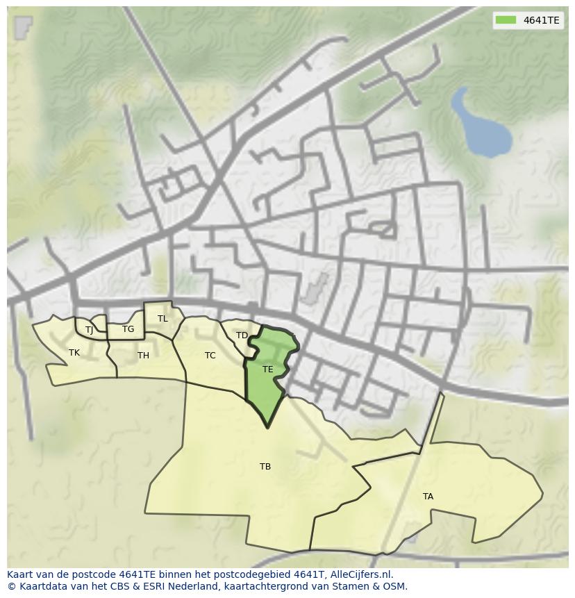 Afbeelding van het postcodegebied 4641 TE op de kaart.