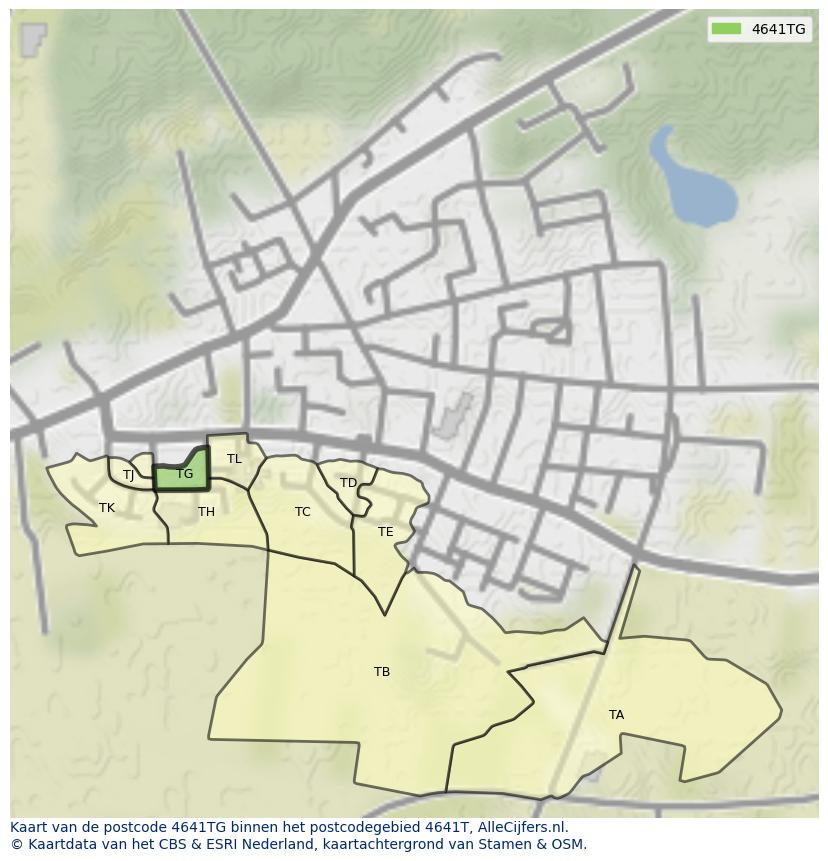Afbeelding van het postcodegebied 4641 TG op de kaart.