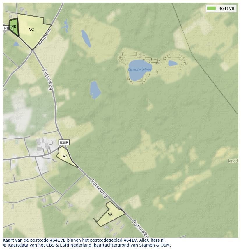 Afbeelding van het postcodegebied 4641 VB op de kaart.