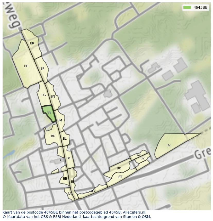 Afbeelding van het postcodegebied 4645 BE op de kaart.