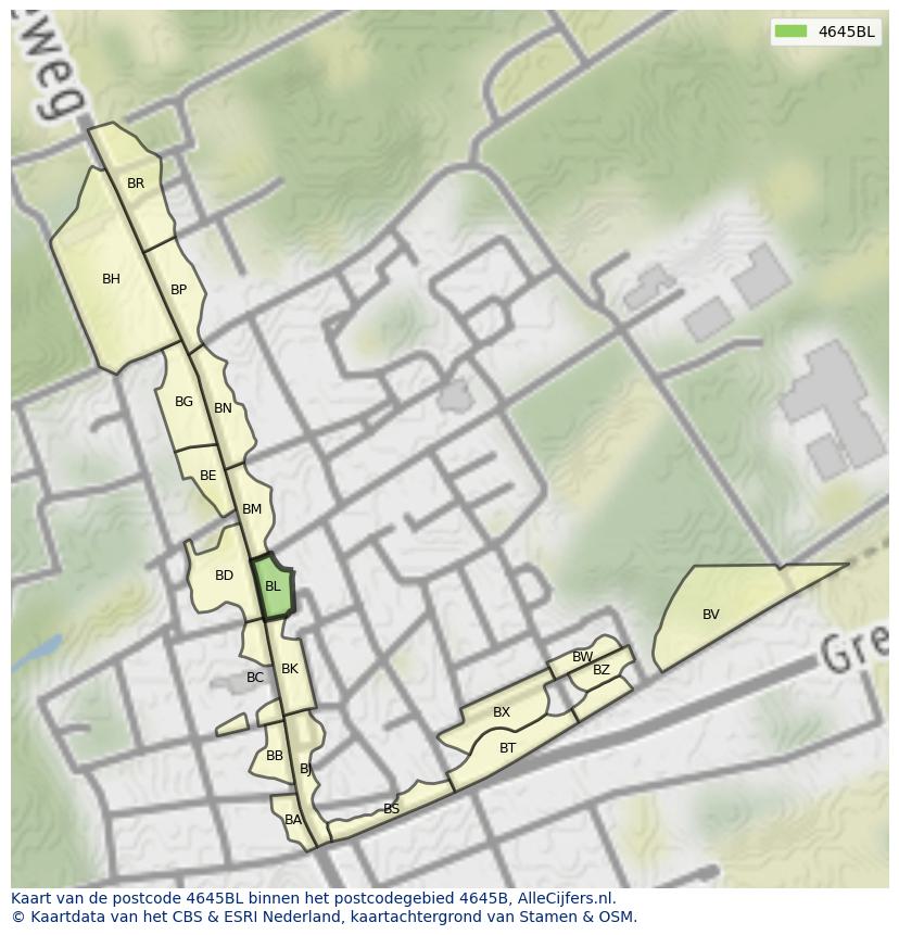 Afbeelding van het postcodegebied 4645 BL op de kaart.